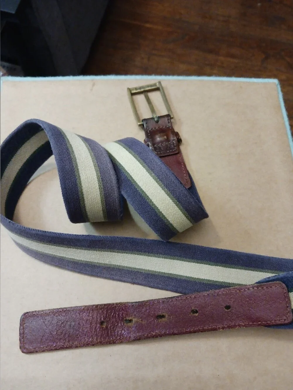 Surcingle Belt Stamped With Bowtie Shape Brass?? Buckle Size 23 26 , Fading Wear